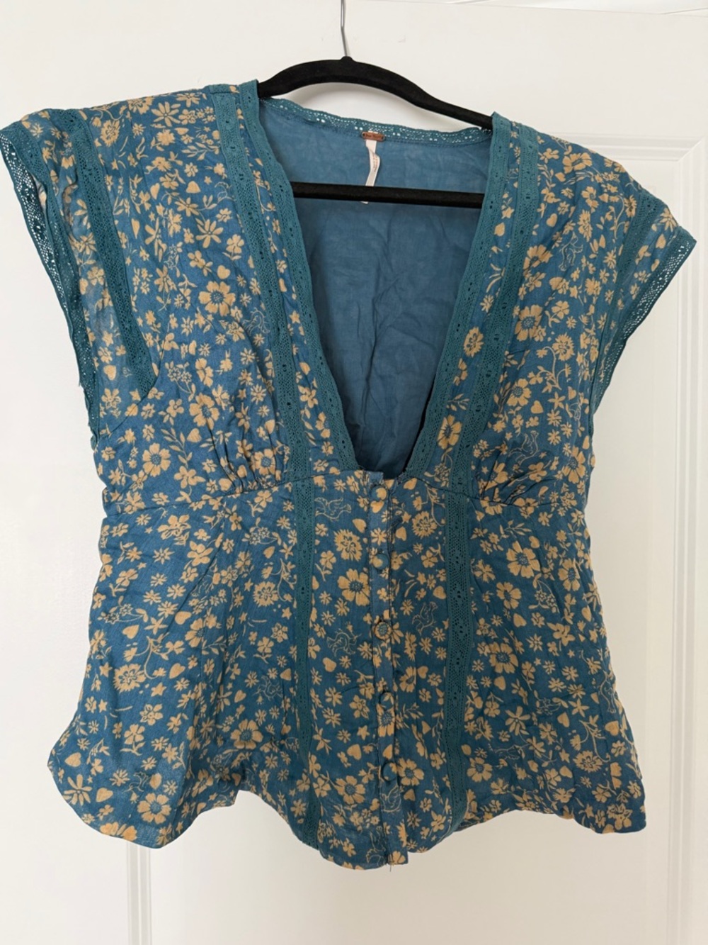 Free people Blue Floral V-Neck Women's Top